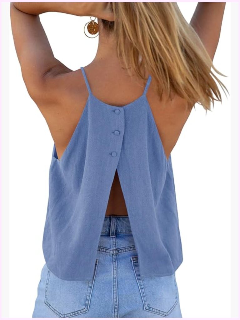 Womens Halter Crop Tank Top Sleeveless Open Back Beach Camisole Y2k